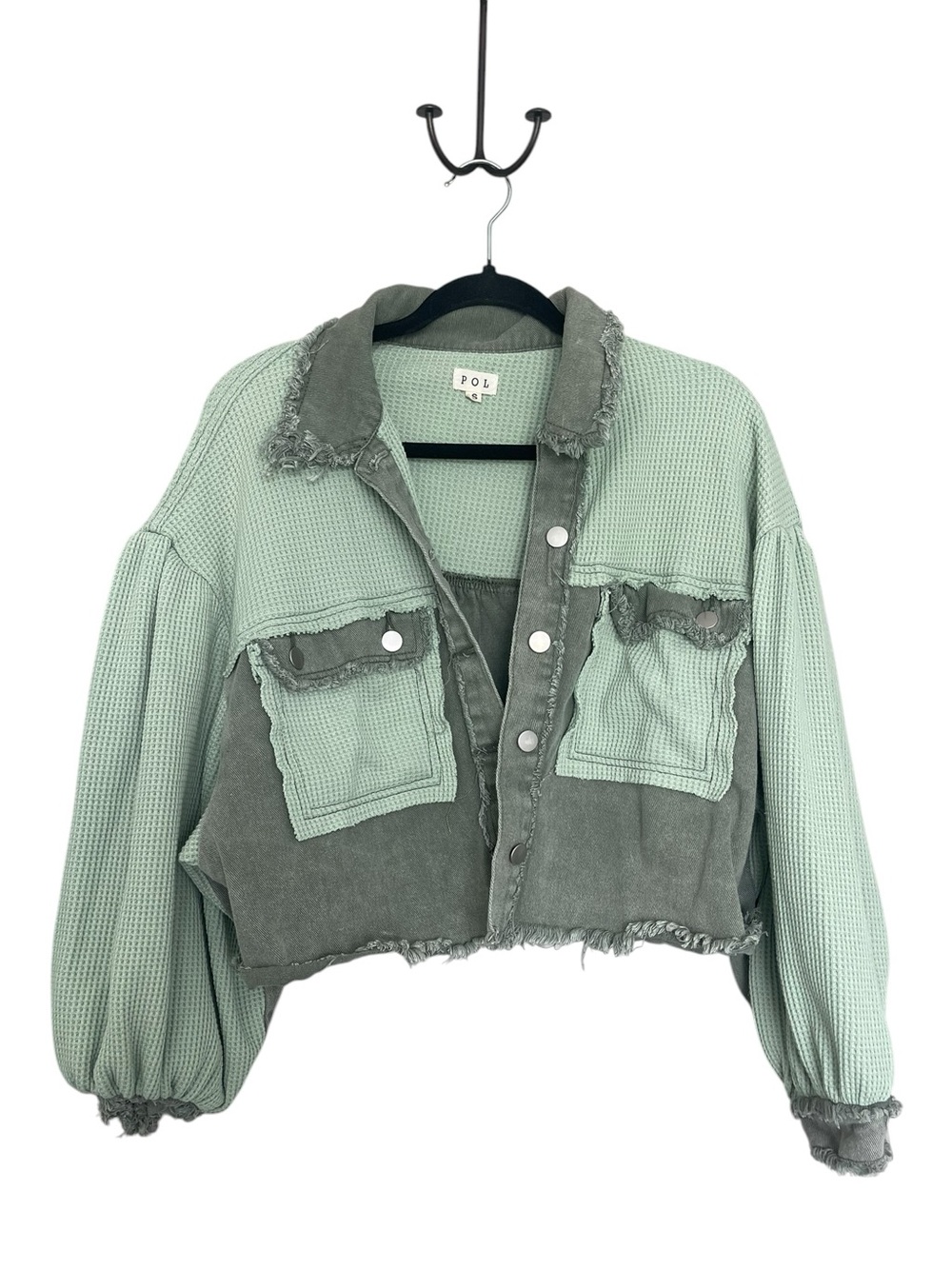 POL Two-Tone Mint and Olive Cropped Jacket